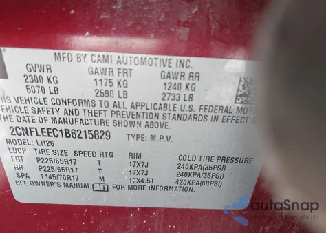 2011 Chevrolet Equinox 1Lt from USA, damaged, VIN 2CNFLEEC1B6215829